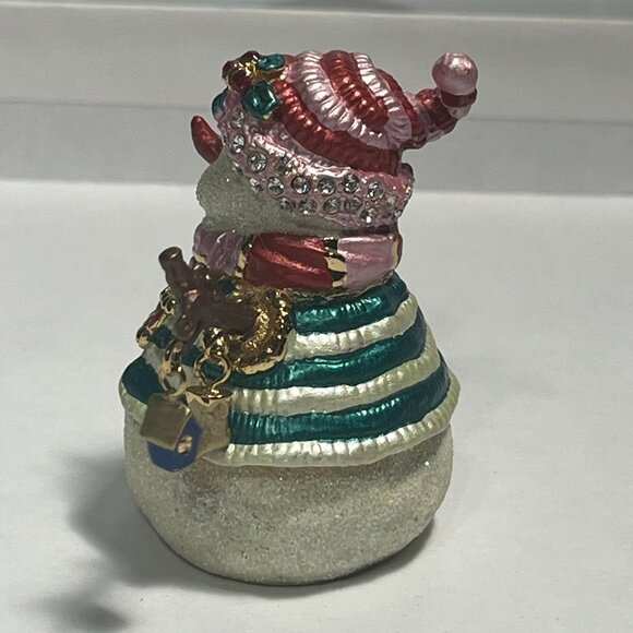 Jeweled Pewter Enameled Snowman Trinket Box - Picture 3 of 11